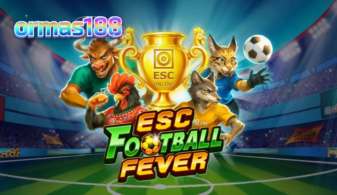 Tampilan layar permainan slot ESC Football Fever dengan tema stadion sepak bola
